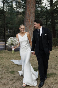 Romantic Cowl Neck Mermaid Silk Satin Wedding Dress VK25050804