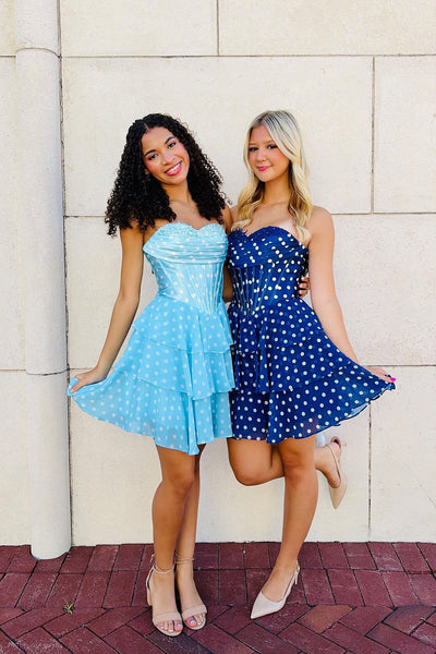 Cute A Line Sweetheart Dot Chiffon Short Homecoming Dress VK26061418