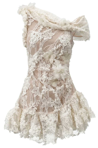 One Shoulder Lace Appliques 3D Flower Short Homecoming Dress VK26070110