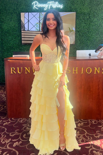 Sweetheart A Line Tiered Chiffon Long Prom Dresses VK24091902