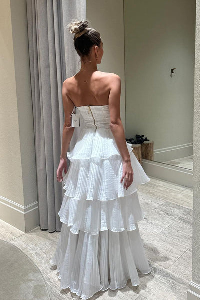Cute A-Line Srapless Tiered Organza Satin Wedding Dresses VK23120705