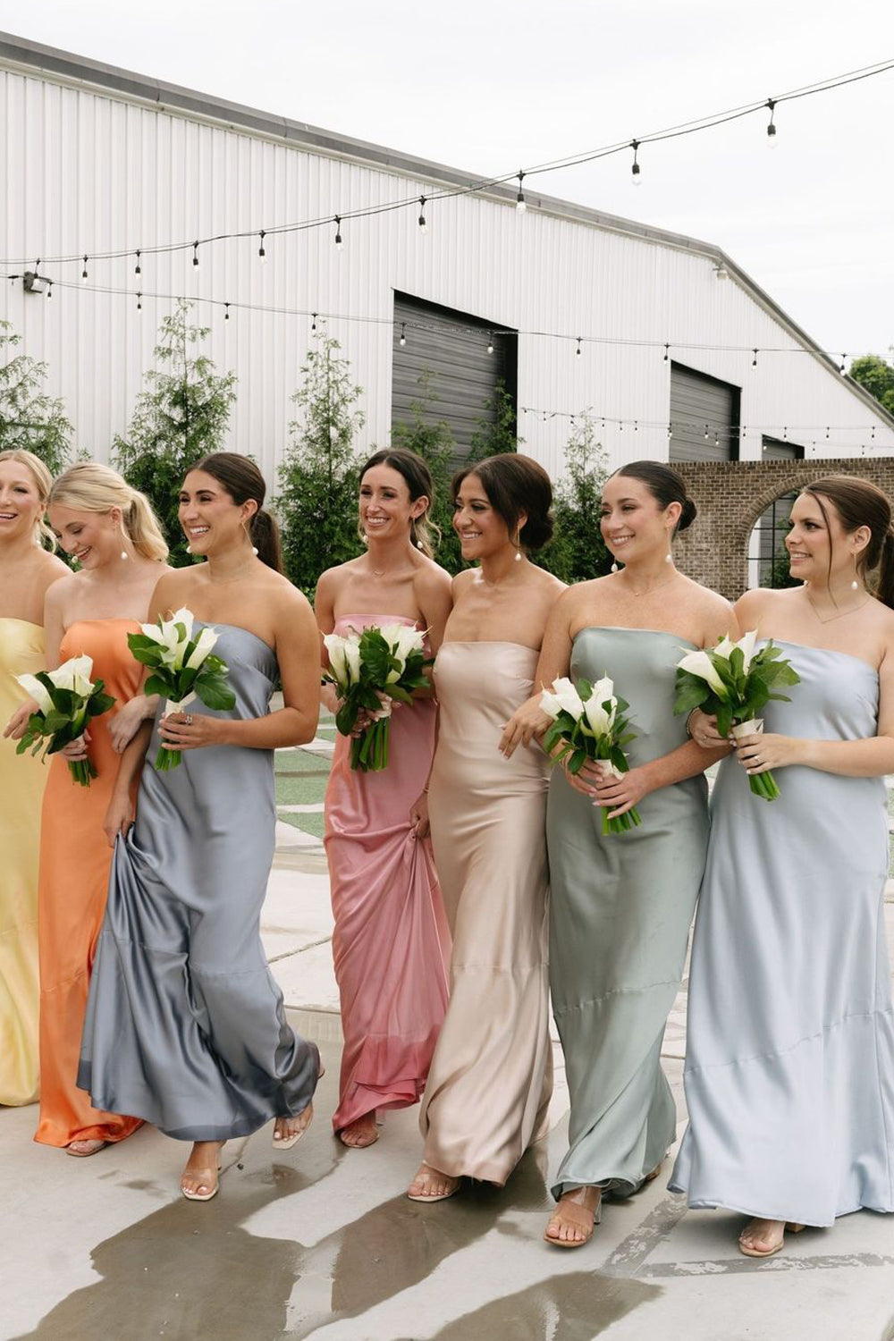 Romantic Sheath Strapless Colorful Silk Satin Long Bridesmaid Dresses VK24101302