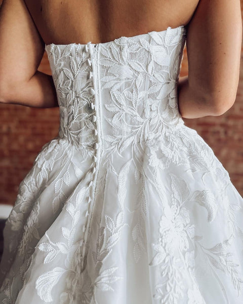 Tulle Appliqued Beach Wedding Dresses A Line Sweetheart Boho Wedding Gowns for Bride