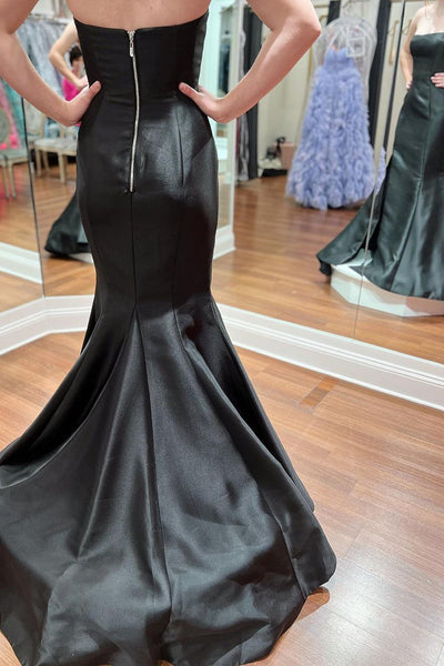 Black Strapless Satin Mermaid Prom Dress with Slit VK24030501