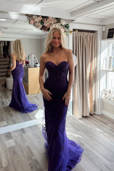 Fariy Mermaid Sweetheart Purple Lace Prom Dress VK020503