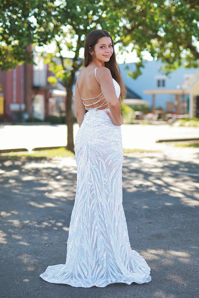 White Spaghetti Straps Sequin Lace Mermaid Prom Dresses VK23121607