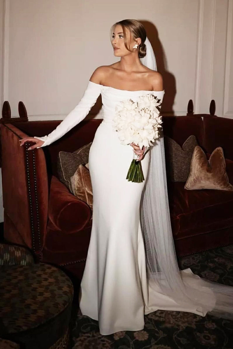 Elegant Mermaid Strapless Satin Long Wedding Dresses With Bowknot