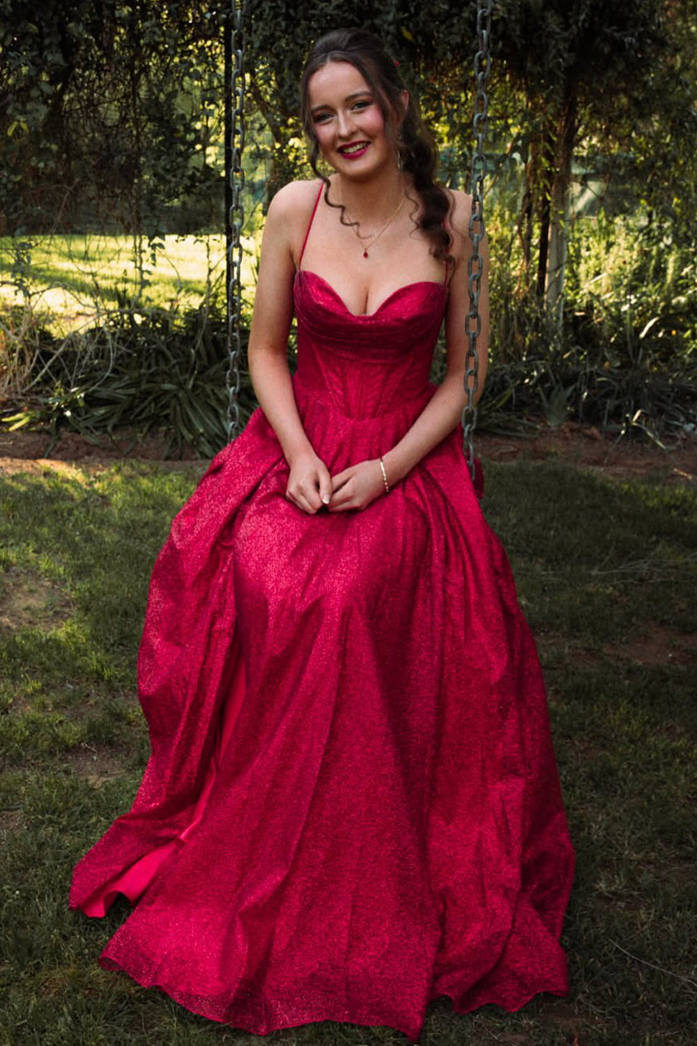 Sparkle A-Line Sweetheart Red Sequin Long Prom Dresses VK25093010