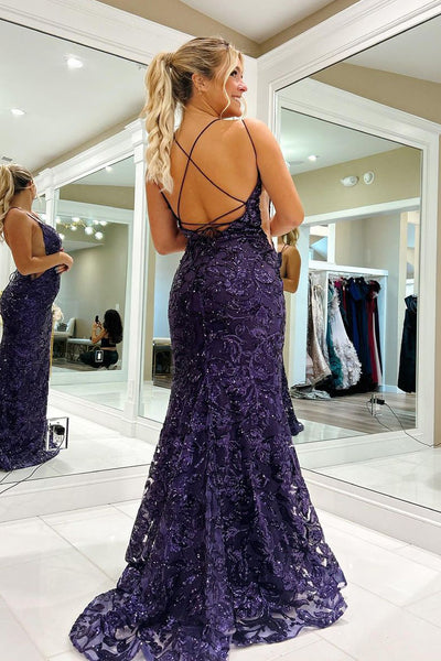 Graple V Neck Neck Sequin Lace Mermaid Long Prom Dress VK23102407