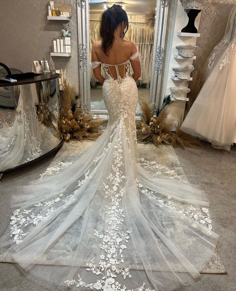 Charming Mermaid Sweetheart Lace Wedding Dresses with Appliques VK23050408