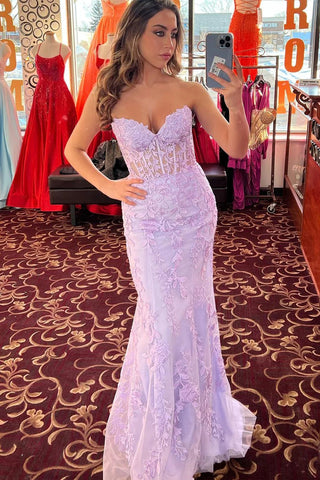 Cute Mermaid Sweetheart Lavender Long Prom Dresses with Appliques VK23011903