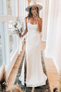 Sheath Satin Sleeveless Zipper-up Wedding Dress With Split VK0701022