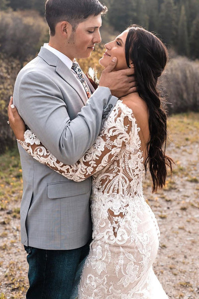 Bohemain Mermaid Long Sleeves Lace Wedding Dresses VK23081901