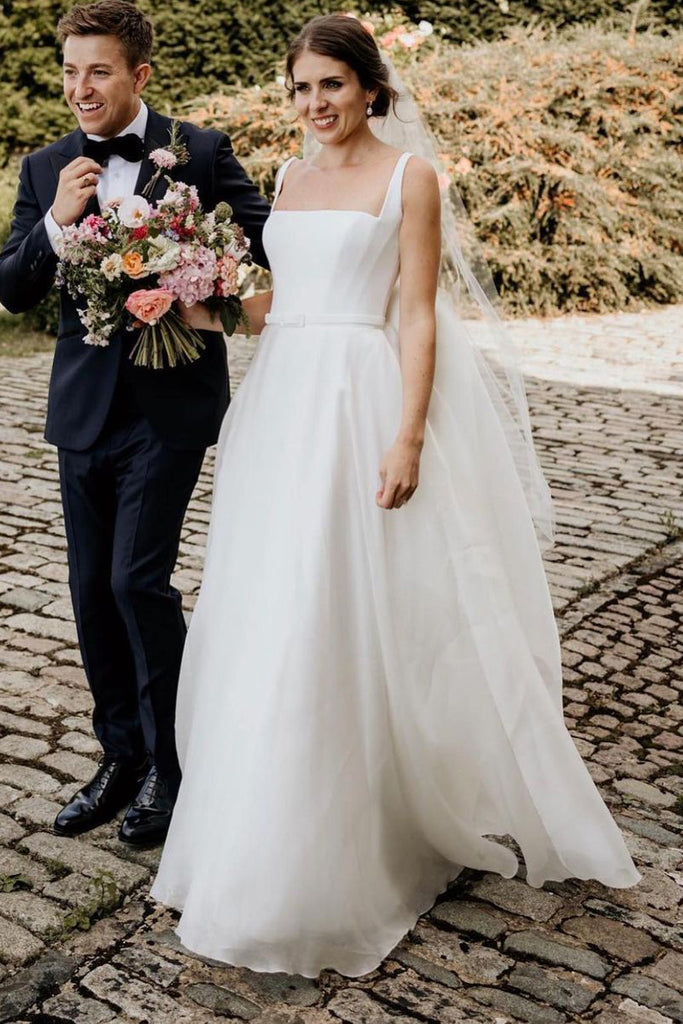 Chaming A-Line Square Neck White Wedding Dresses VK23090605 – Vickidress