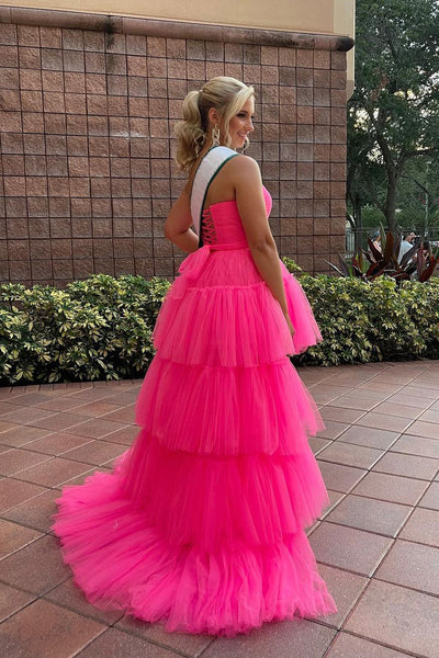Cute Sweetheart Hot Pink Tulle High Low Prom Dresses Pageant Dresses VK23072005