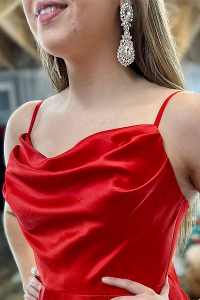Red Cowl Neck Spaghetti Strap A-Line Long Prom Dress VK23112108