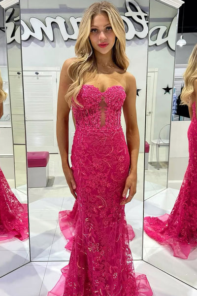 Cute Mermaid Sweetheart Keyhole Lace Prom Dress VK25012304