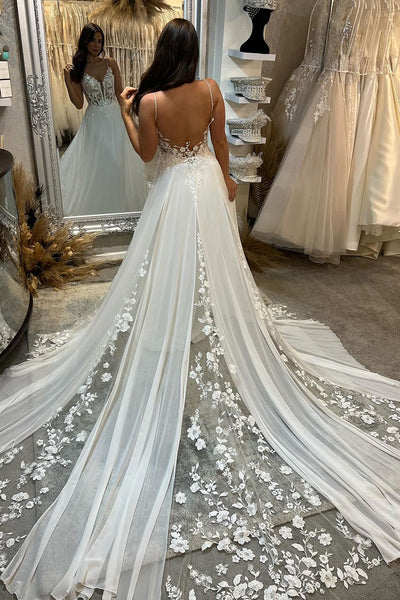 A-Line V Neck Chiffon Boho Wedding Dresses VK24030905