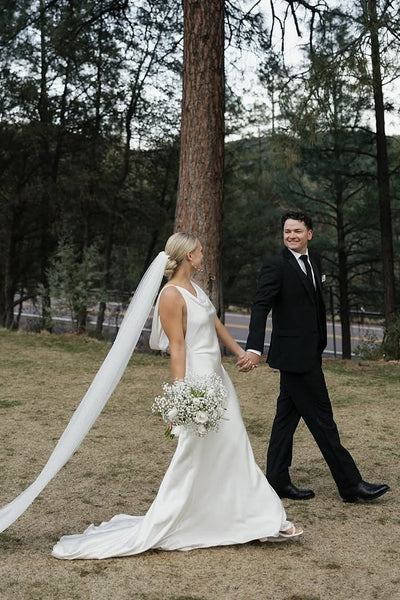Romantic Cowl Neck Mermaid Silk Satin Wedding Dress VK25050804