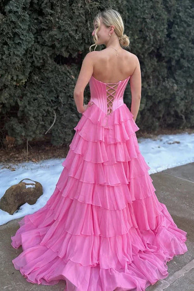 Sweetheart Strapless Two Tone Tiered Party Prom Dress With Slit