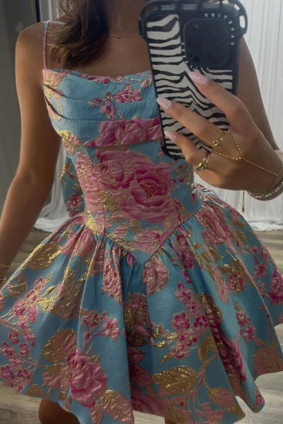 Cute A Line Spaghetti Straps Jacquard Satin Homecoming Dress VK26062813
