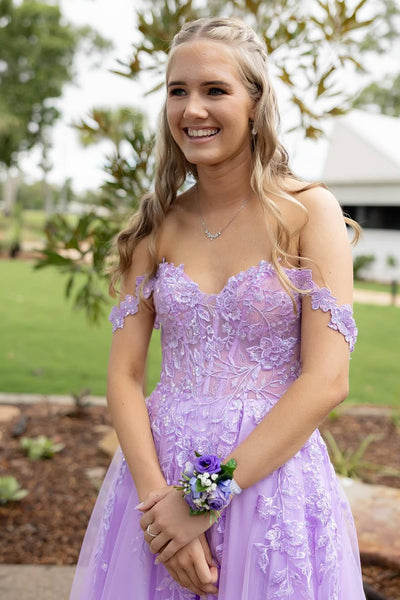 Cute A Line Sweetheart Lavender Tulle Prom Dress with Appliques VK25052501