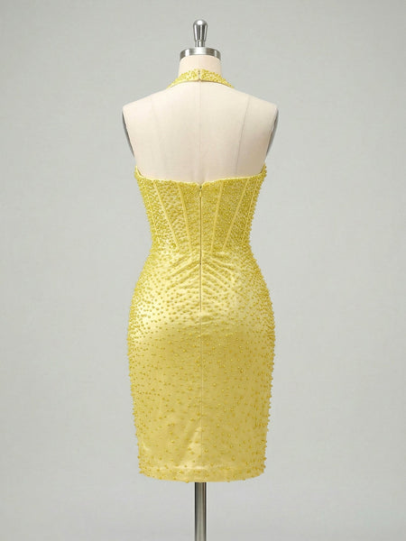 Glamorous Champagne Pearl Beaded Corset Short Homecoming Dress