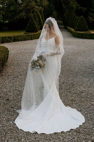 Simple Mermaid Cowl Neck Silk Satin Wedding Dresses with Appliques VK25092302