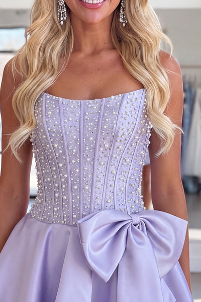Sparkly Yellow Corset A Line Short Strapless Homecoming Dress with Pearls