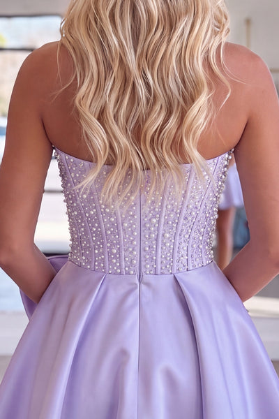 Sparkly Yellow Corset A Line Short Strapless Homecoming Dress with Pearls