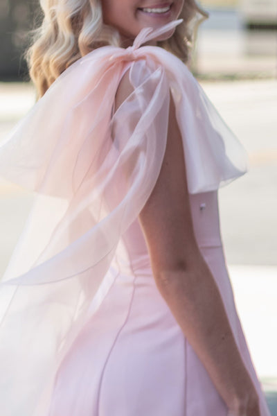 Pink Beaded A Line One Shoulder Short Homecoming Dress with Side Cape