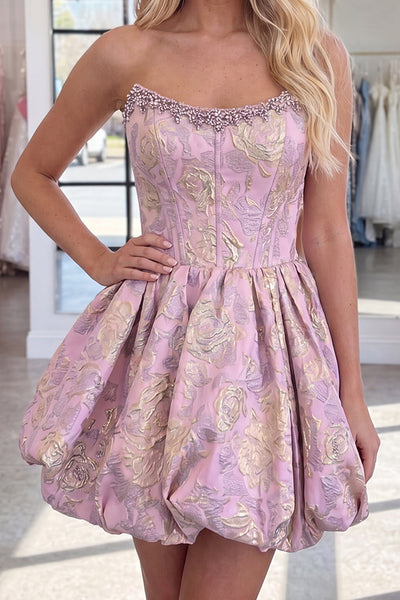 Yellow Floral Sparkly Beaded Corset Short Homecoming Dress