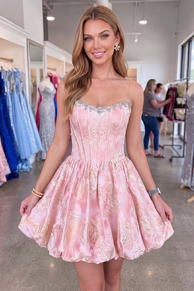 Yellow Floral Sparkly Beaded Corset Short Homecoming Dress
