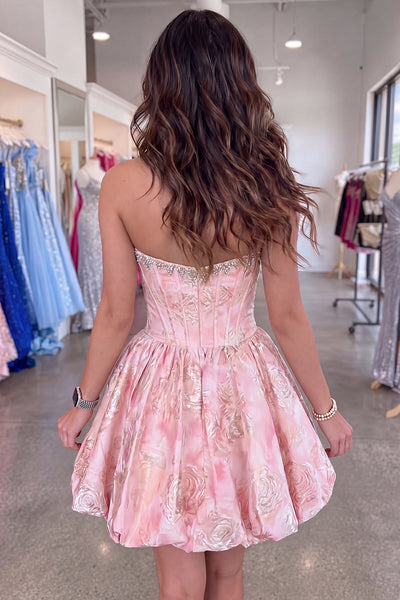 Yellow Floral Sparkly Beaded Corset Short Homecoming Dress