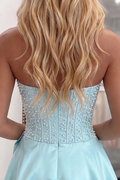 Sparkly Yellow Corset A Line Short Strapless Homecoming Dress with Pearls