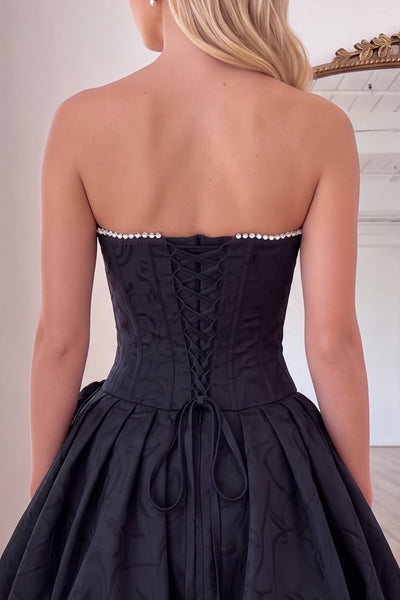 Corset Floral Navy Strapless A Line Beaded Short Homecoming Dress