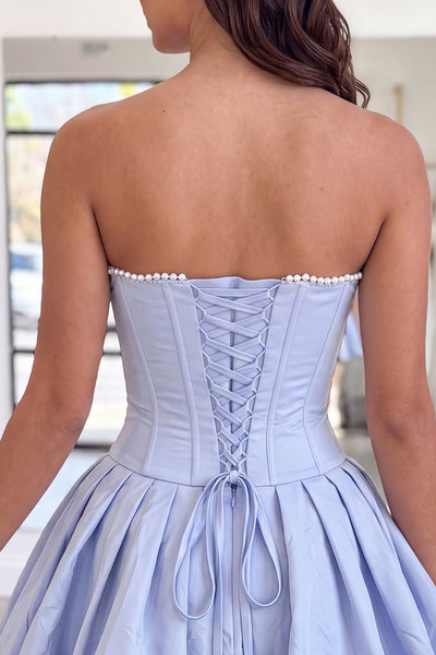 Corset Floral Navy Strapless A Line Beaded Short Homecoming Dress