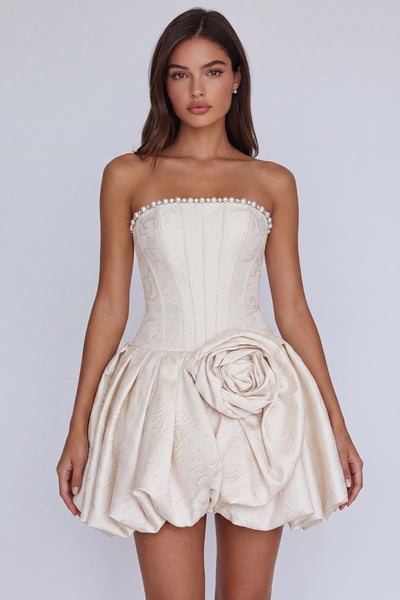 Corset Floral Navy Strapless A Line Beaded Short Homecoming Dress