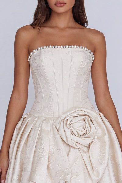 Corset Floral Navy Strapless A Line Beaded Short Homecoming Dress