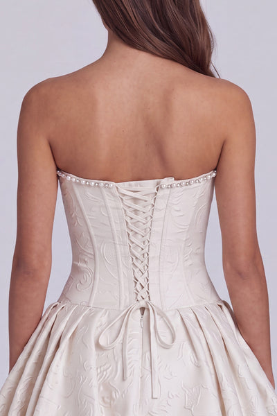 Corset Floral Navy Strapless A Line Beaded Short Homecoming Dress