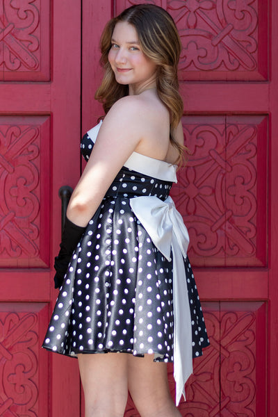 Strapless Black and White Polka Dots Short Homecoming Dress with Bow