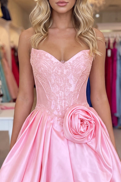 Appliqued Corset Pink Sweetheart Short Bubble Homecoming Dress with 3D Flower