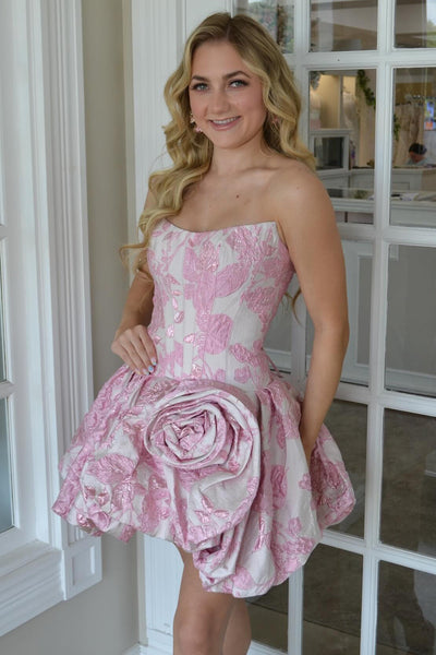 Lilac Floral Short Corset A Line Homecoming Dress with 3D Flower