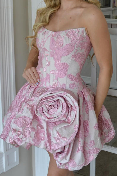 Lilac Floral Short Corset A Line Homecoming Dress with 3D Flower
