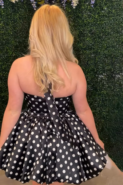 White and Black Halter Polka Dots A Line Short Homecoming Dress