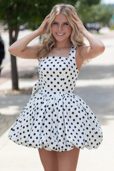 Pink and Black Polka Dots Halter A Line Short Homecoming Dress