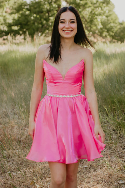 Fuchsia Sparkly A-Line Sweetheart Beaded Short Homecoming Dress