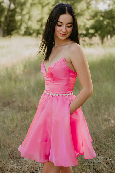 Fuchsia Sparkly A-Line Sweetheart Beaded Short Homecoming Dress