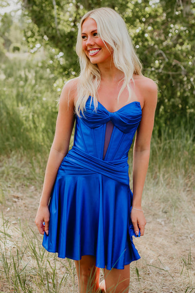 Royal Blue Corset A-Line Sweetheart Short Homecoming Dress