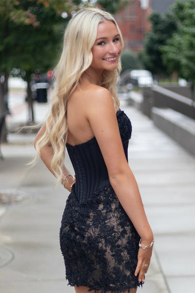 Dark Red Corset Strapless Sparkly Sequins Short Homecoming Dress